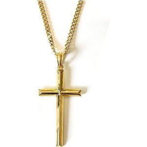 18K Gold Chain Style Cross Pendant Necklace Solid Clasp for Men,